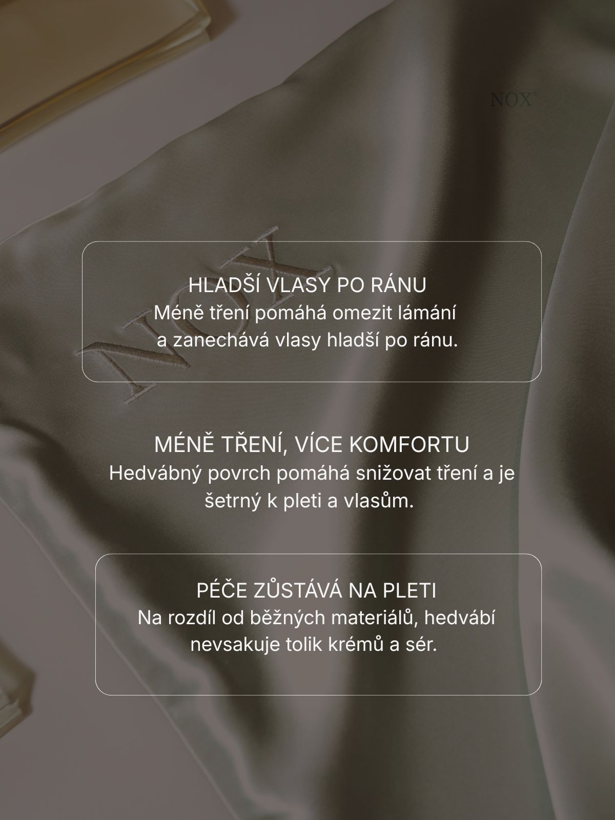 Benefity hedvábného povlaku na polštář NOX -3